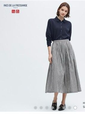 Uniqlo x Ines De la Fressange Paris Black and White 100% Cotton Gingham Skirt